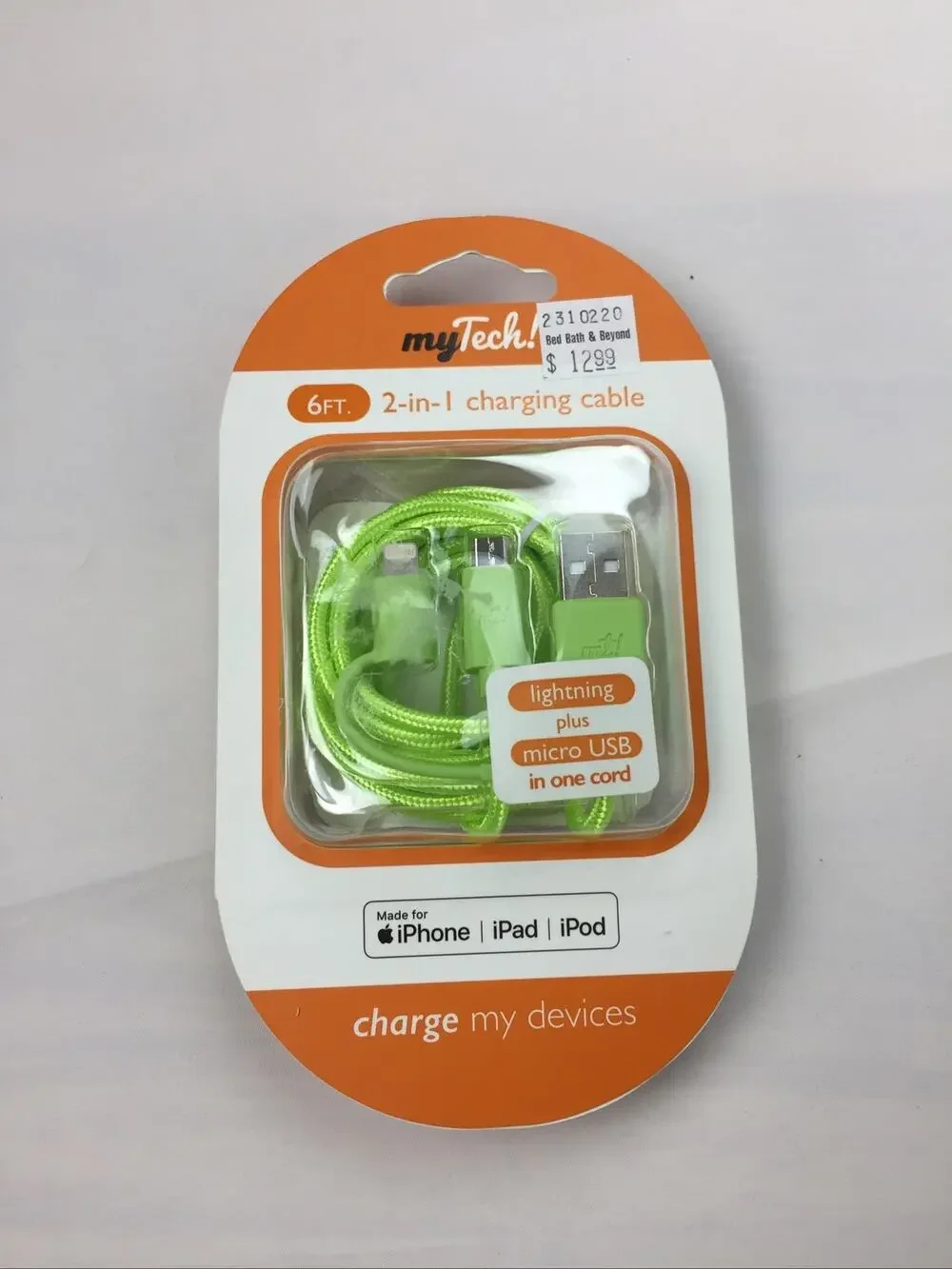 My Tech! 2-in-1 Sync&Charge Combo Cable 6 Ft IPhone & IPad iPod Green